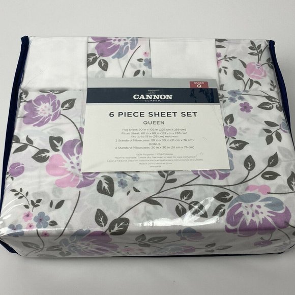 Cannon Classic Queen Sheet Set Pink Floral 6 Pc. - Picture 4 of 7